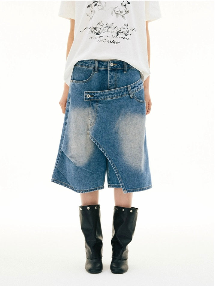 ASYMMETRY DENIM SHORTS