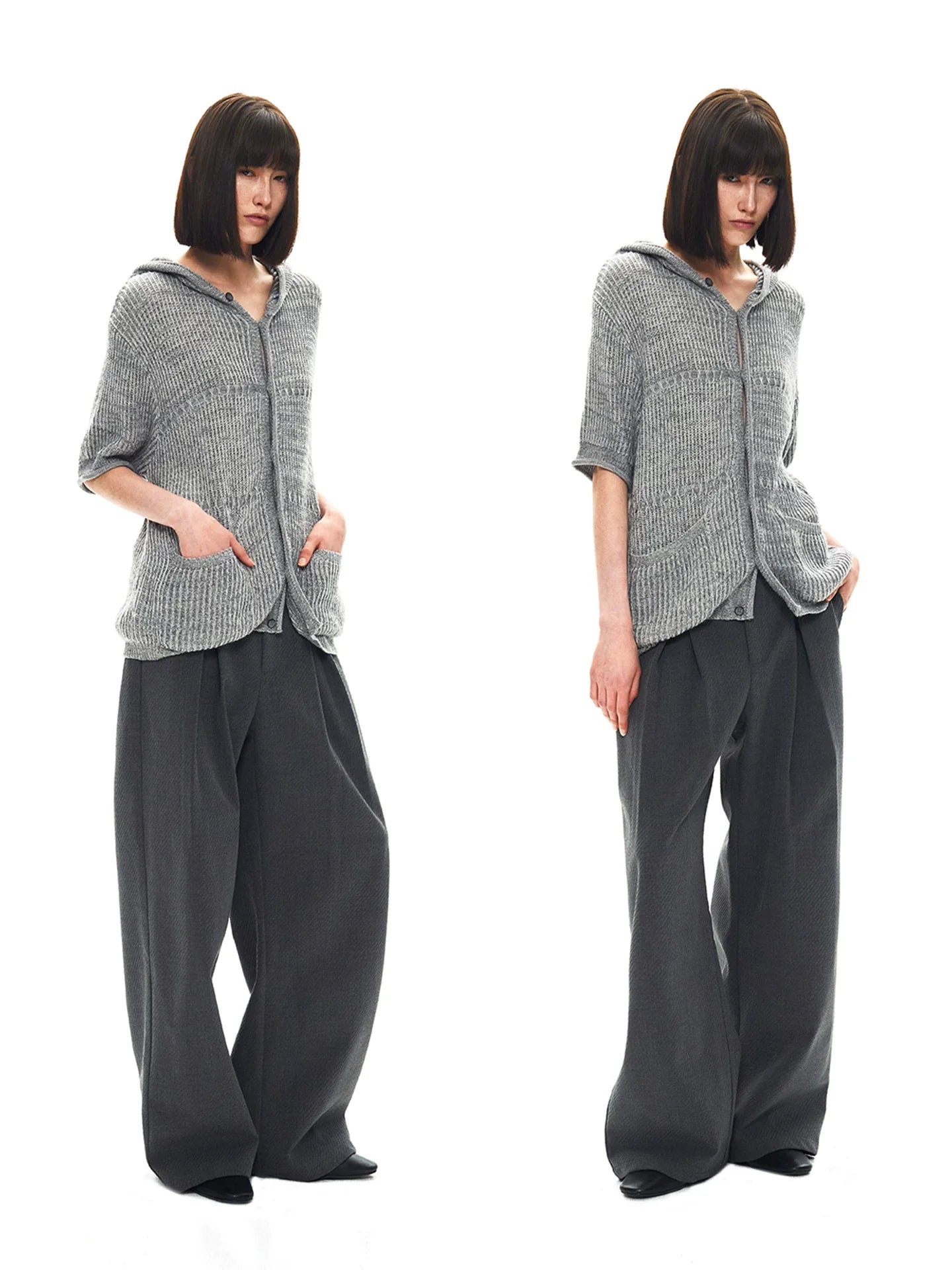 JACQUARD HOODED CARDIGAN