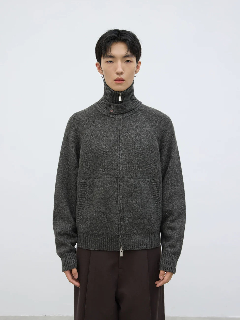 RIB COLLAR ZIP KNIT