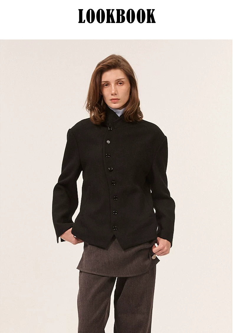 CURVED BUTTON WOOL BLEND JACKET 6
