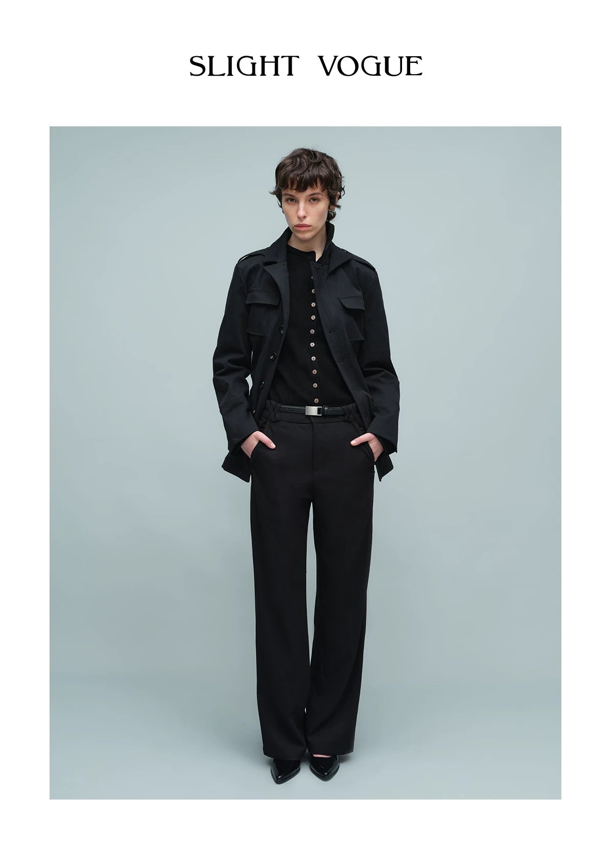 WOVEN WAIST STRAIGHT TROUSERS ブラック