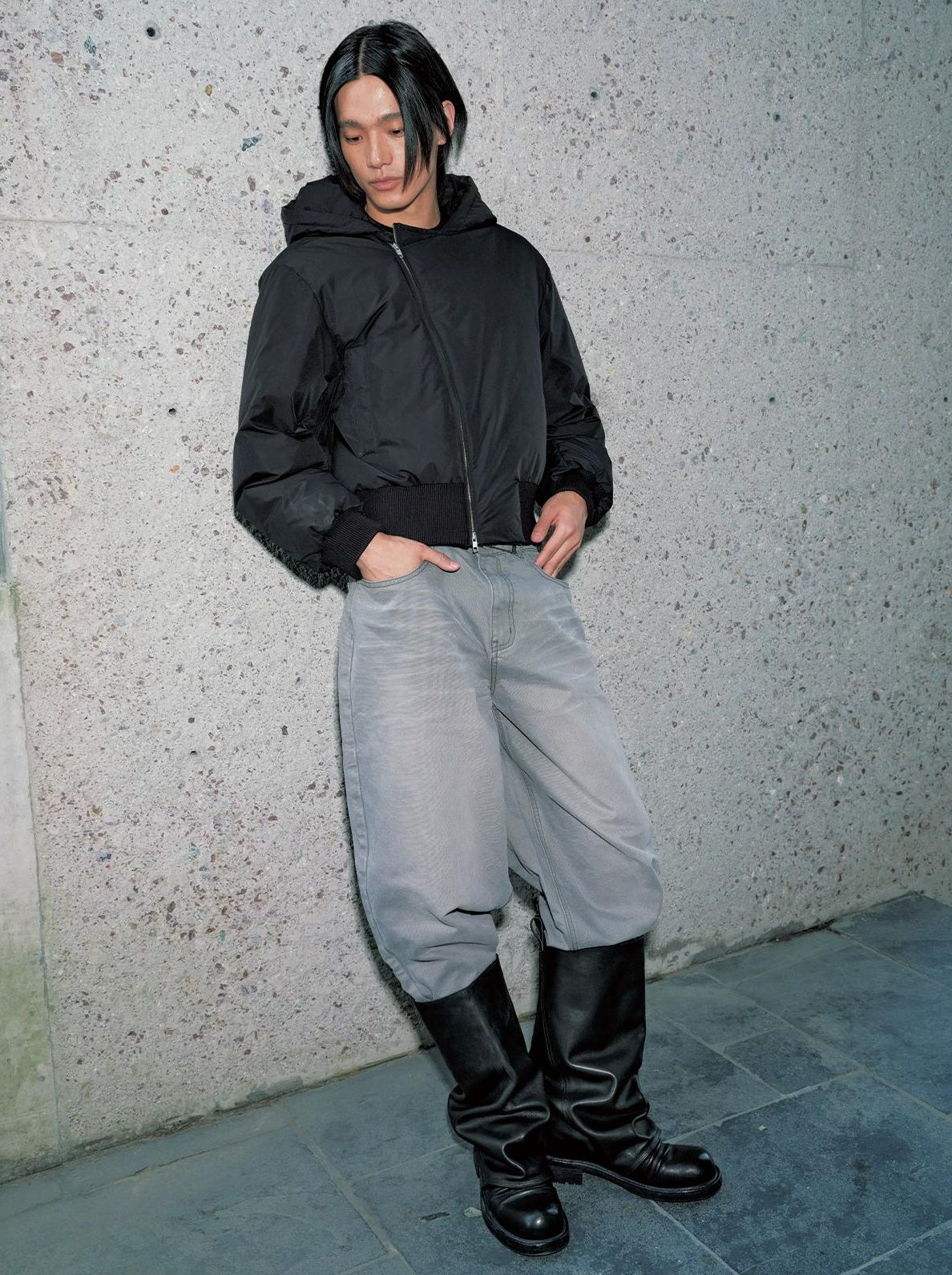 PLEATED COWHIDE LEATHER BOOTS