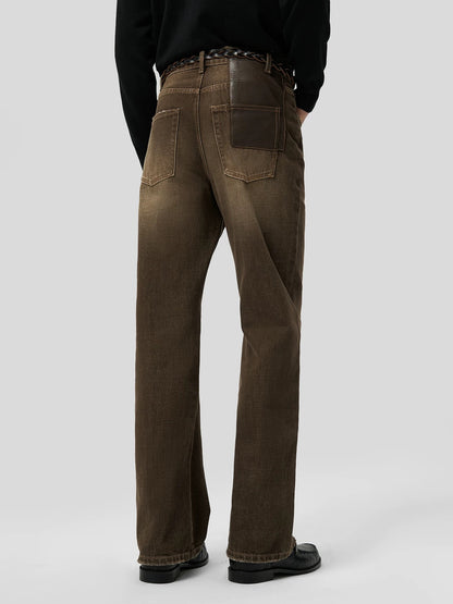 LEATHER PATCH POCKET DENIM