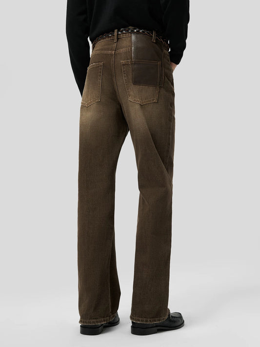 LEATHER PATCH POCKET DENIM
