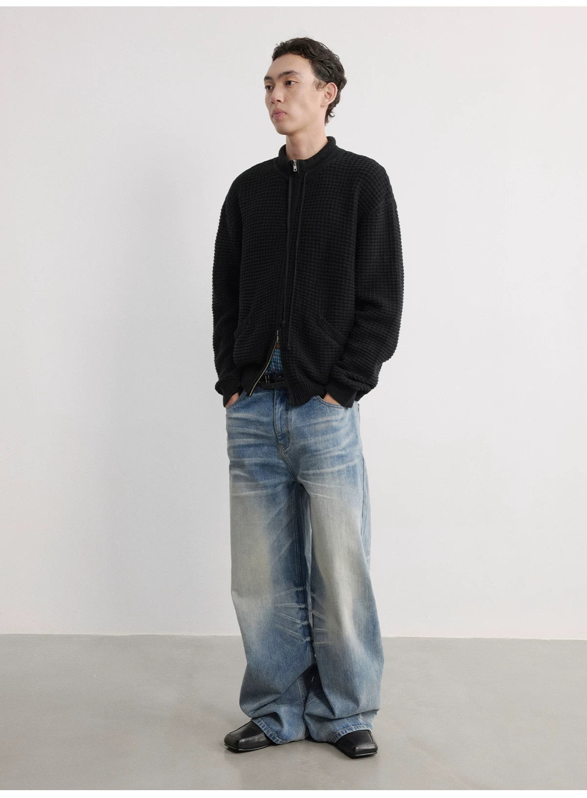 BAMBOO PRINT ICE BLUE WIDE LEG PANTS