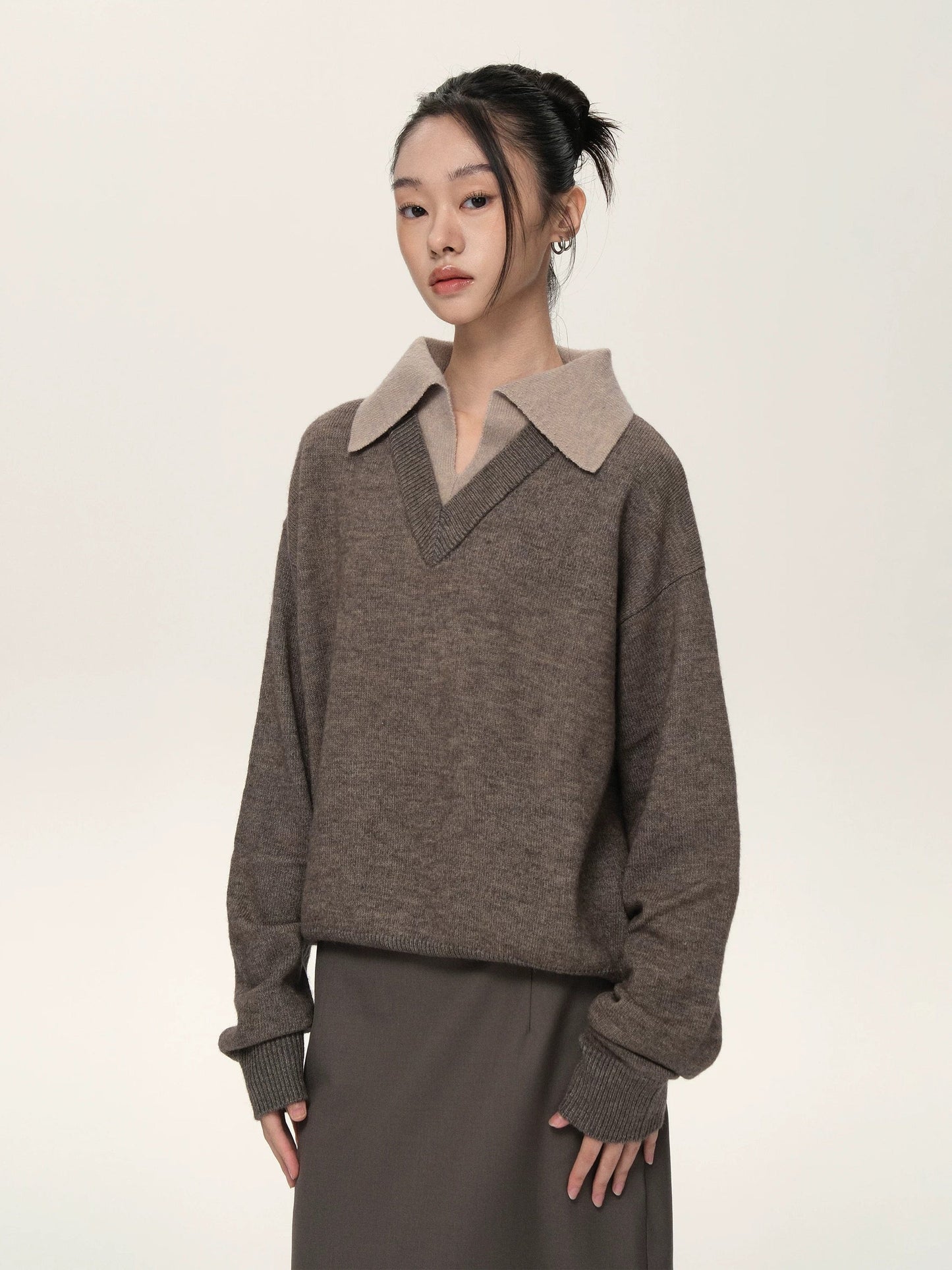 LAYERED  V-NECK WOOL SWEATER