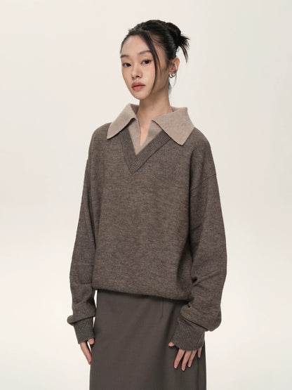 LAYERED  V-NECK WOOL SWEATER
