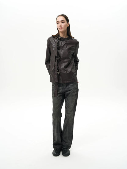 BELTED LEATHER JACKET