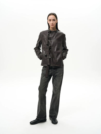 BELTED LEATHER JACKET