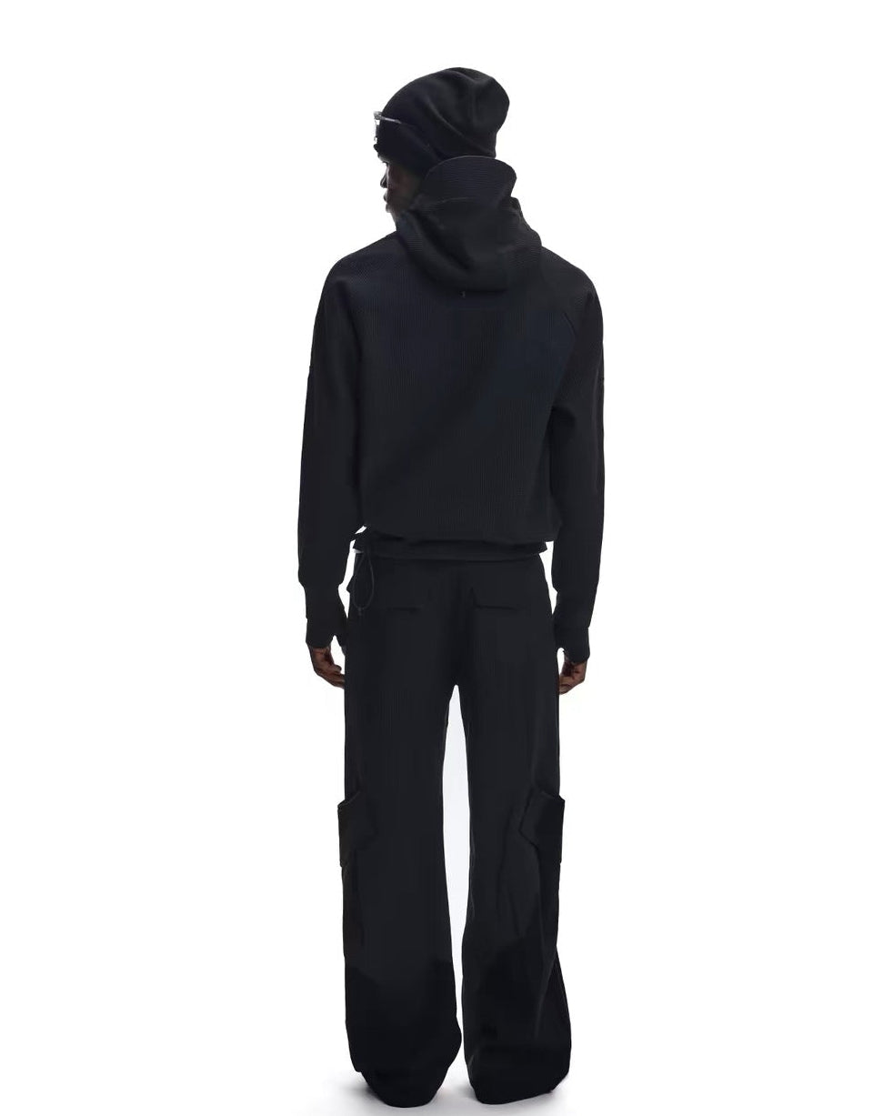 WAFFLE-WEAVE DRAWSTRING HOODIE