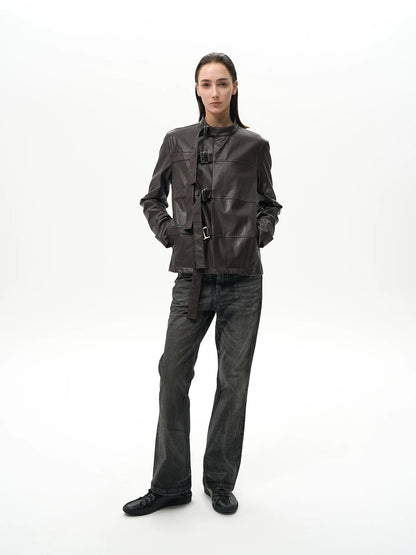 BELTED LEATHER JACKET