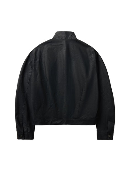 HIGH COLLAR LEATHER JACKET