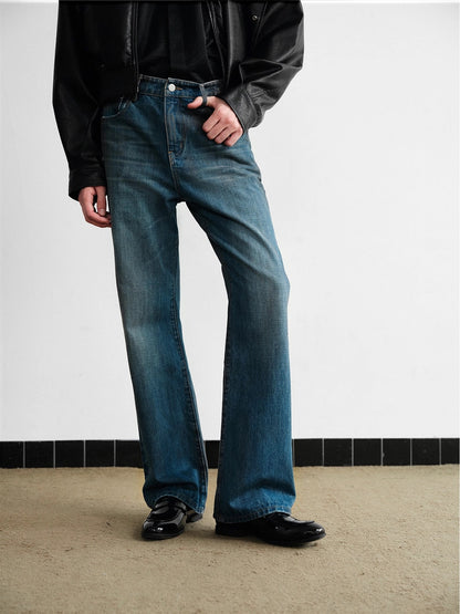 AGED BLUE STRAIGHT LEG JEANS