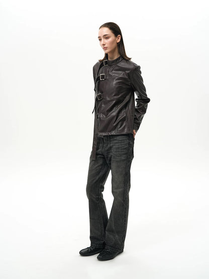 BELTED LEATHER JACKET