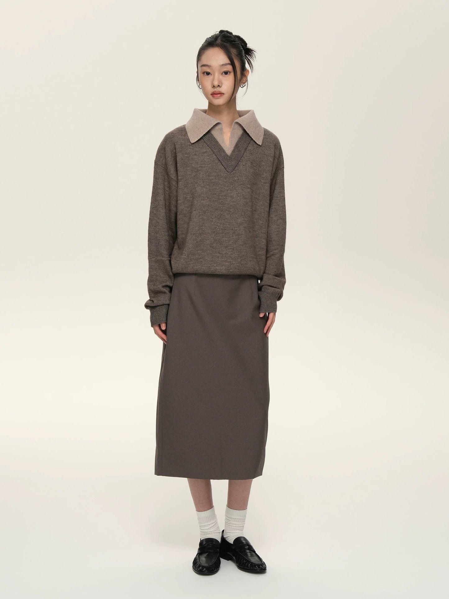 LAYERED  V-NECK WOOL SWEATER