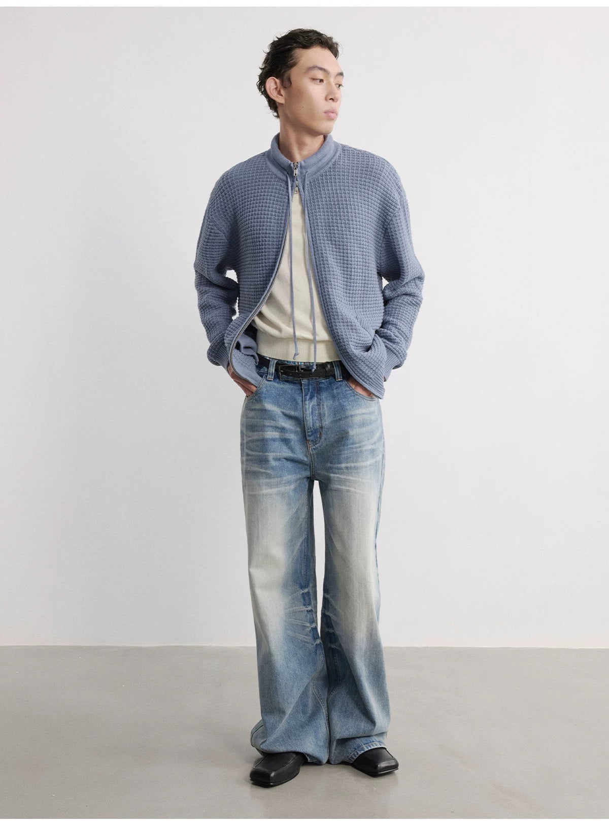 BAMBOO PRINT ICE BLUE WIDE LEG PANTS