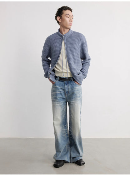 BAMBOO PRINT ICE BLUE WIDE LEG PANTS