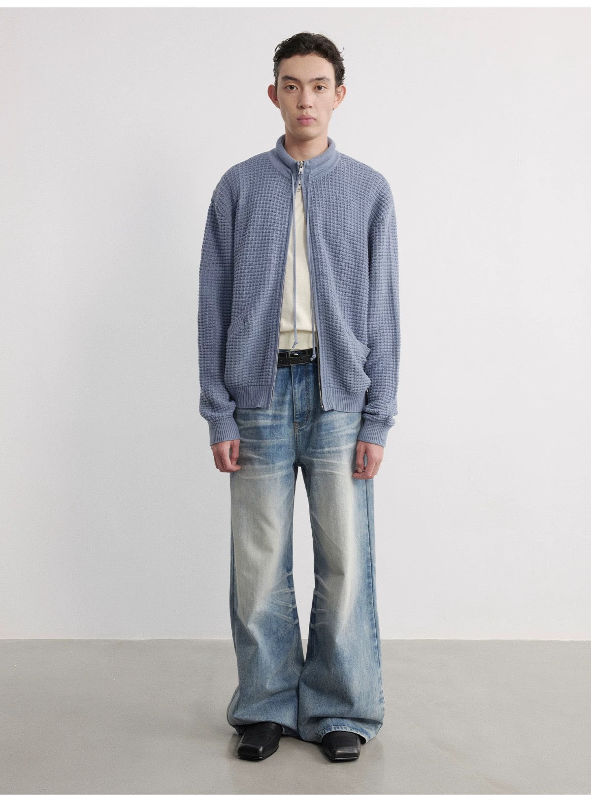 BAMBOO PRINT ICE BLUE WIDE LEG PANTS