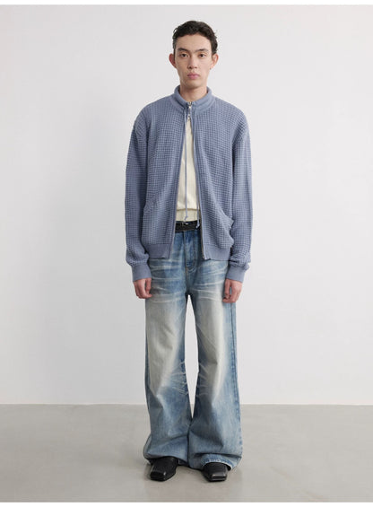 BAMBOO PRINT ICE BLUE WIDE LEG PANTS