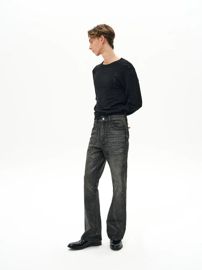 WAXED FLARE DENIM PANTS