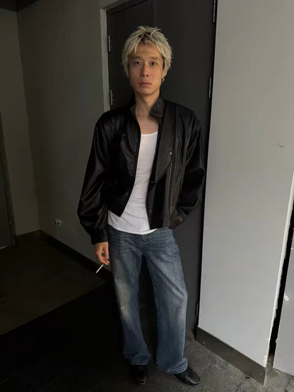 AGED BLUE STRAIGHT LEG JEANS