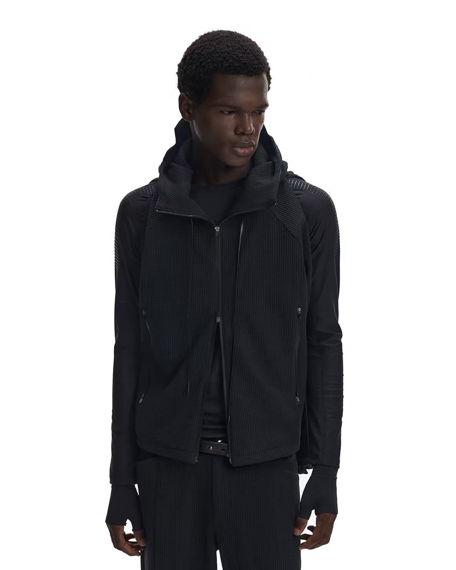 WAFFLE-WEAVE DRAWSTRING HOODIE