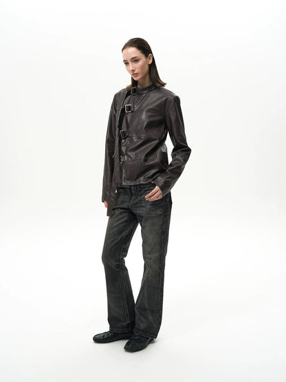 BELTED LEATHER JACKET