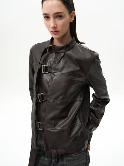 BELTED LEATHER JACKET