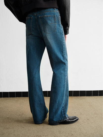 AGED BLUE STRAIGHT LEG JEANS