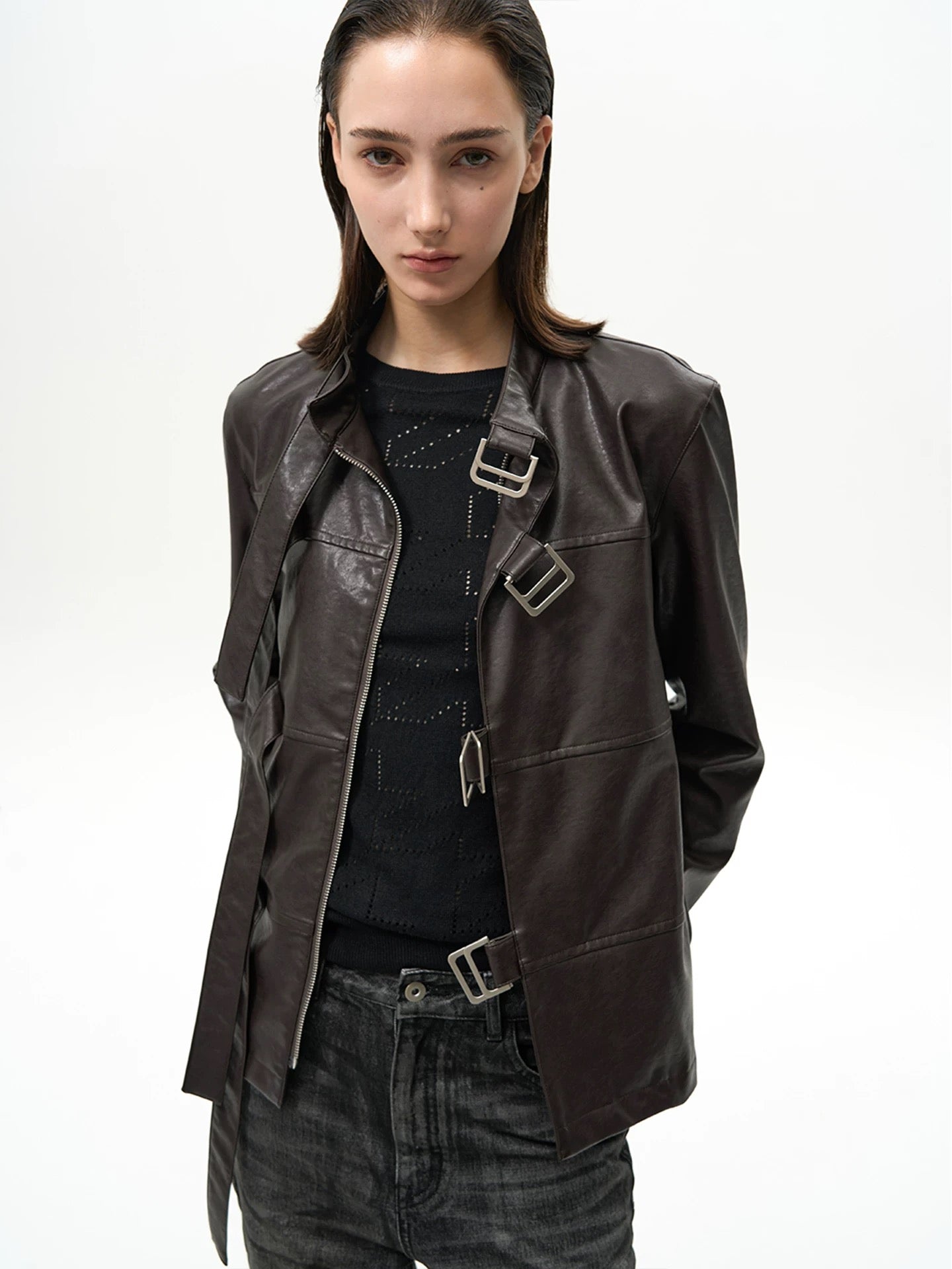 BELTED LEATHER JACKET