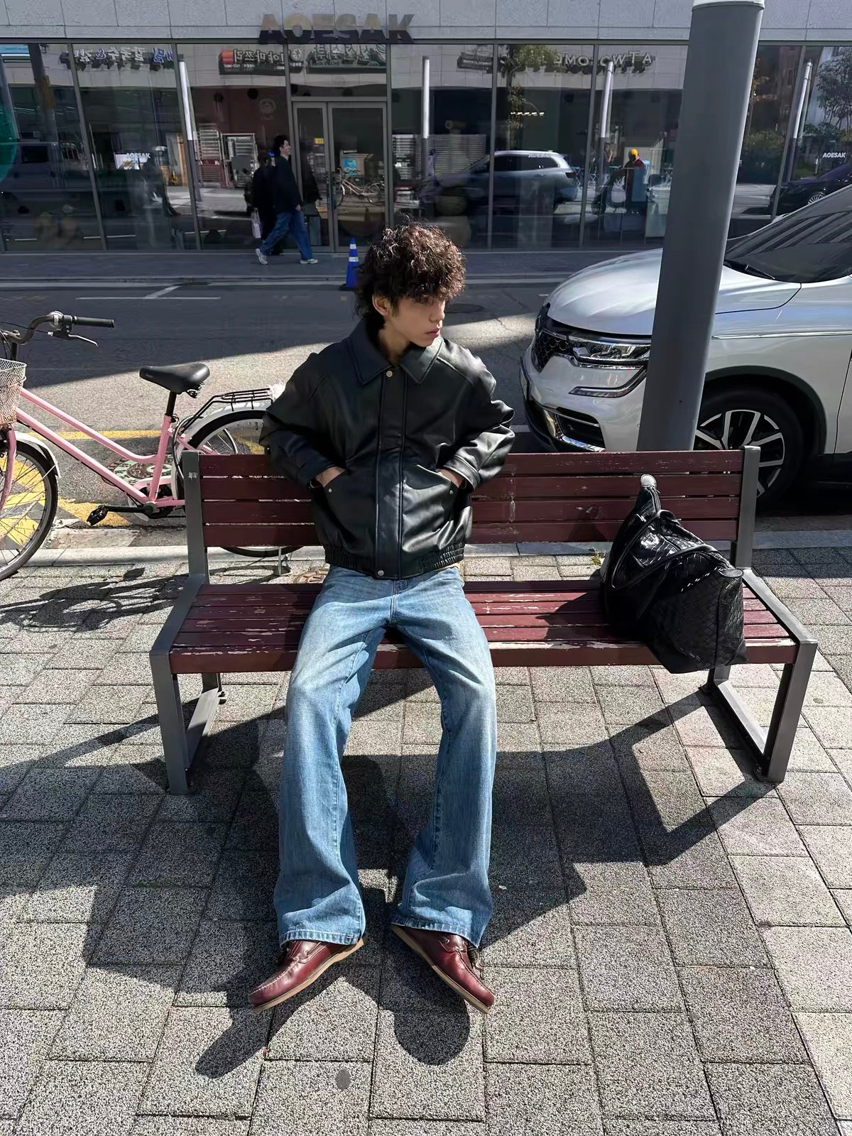 AGED BLUE STRAIGHT LEG JEANS