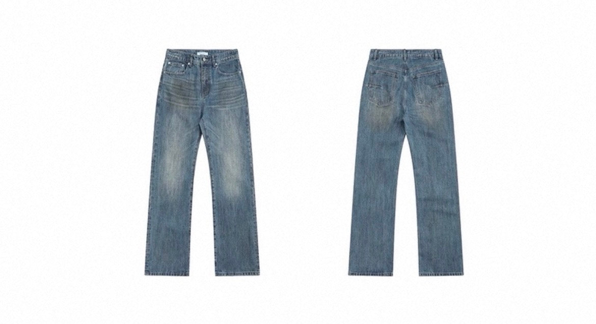 AGED BLUE STRAIGHT LEG JEANS