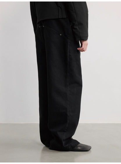 STUDDED DENIM STRAIGHT PANTS