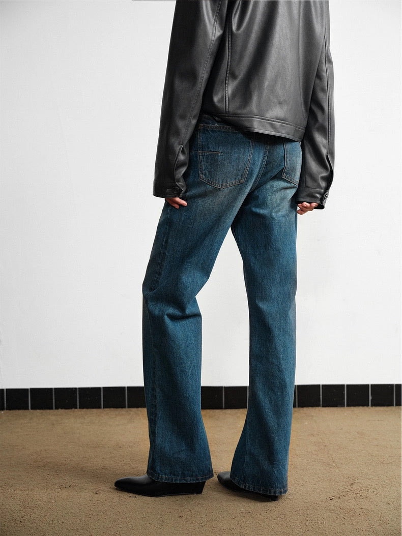 AGED BLUE STRAIGHT LEG JEANS