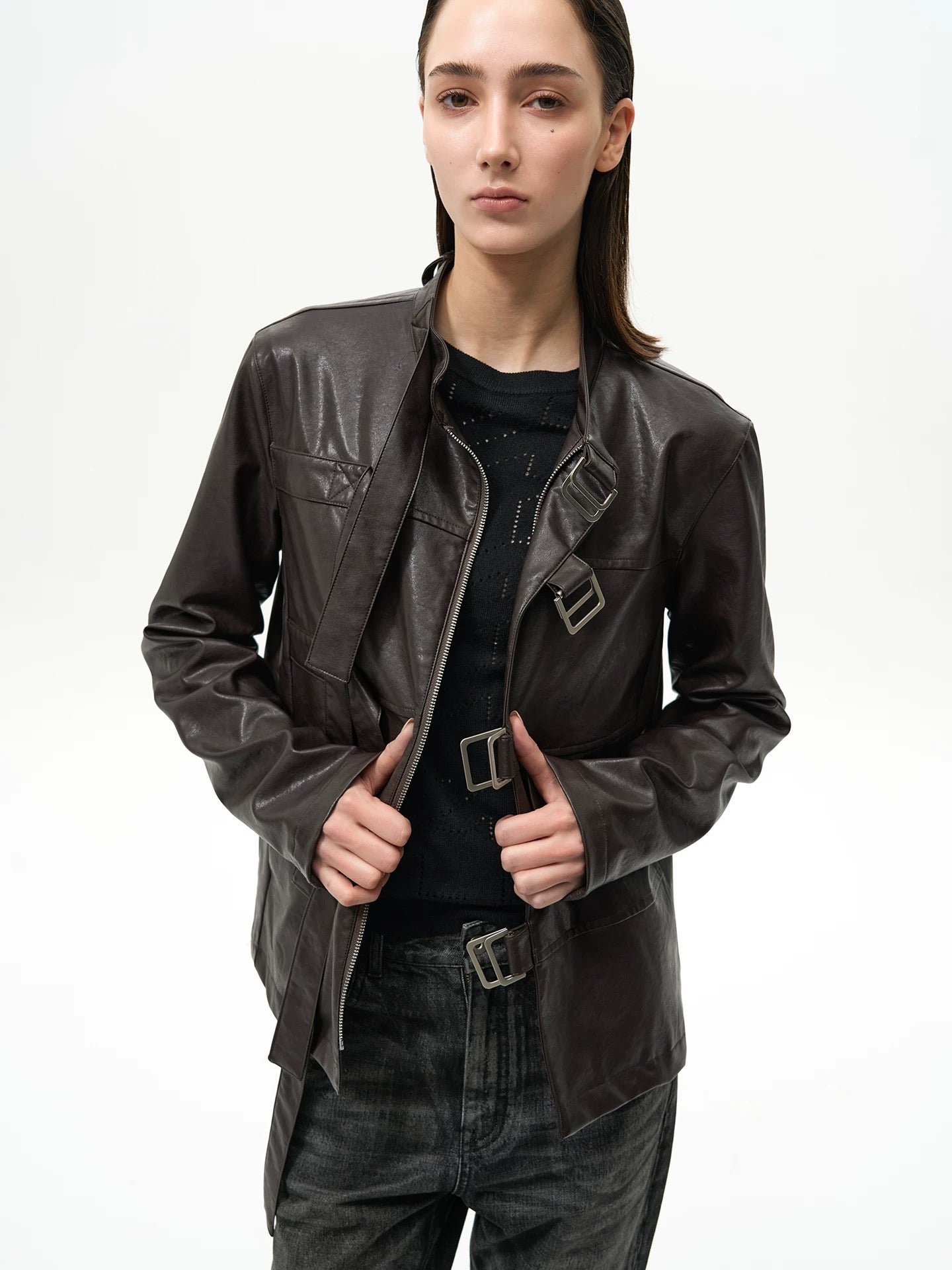 BELTED LEATHER JACKET
