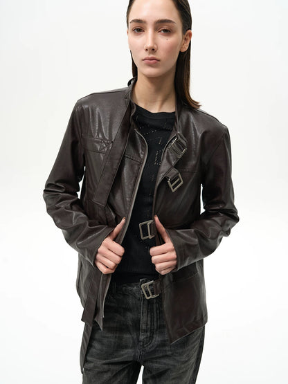 BELTED LEATHER JACKET