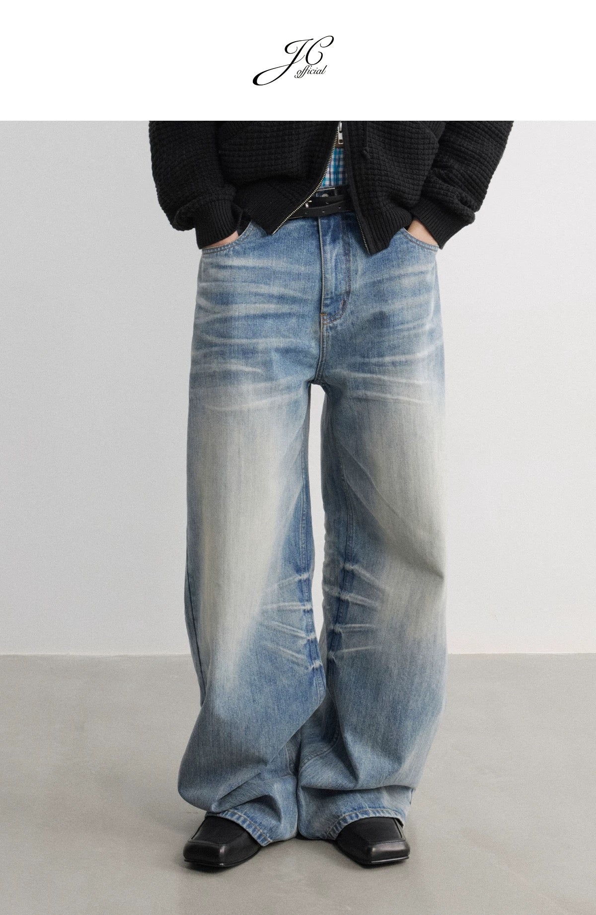 BAMBOO PRINT ICE BLUE WIDE LEG PANTS