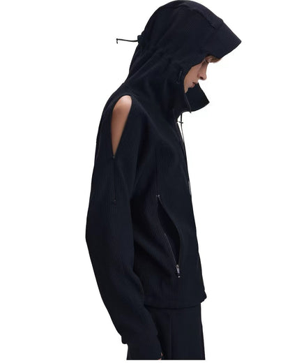 WAFFLE-WEAVE DRAWSTRING HOODIE