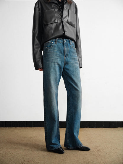 AGED BLUE STRAIGHT LEG JEANS