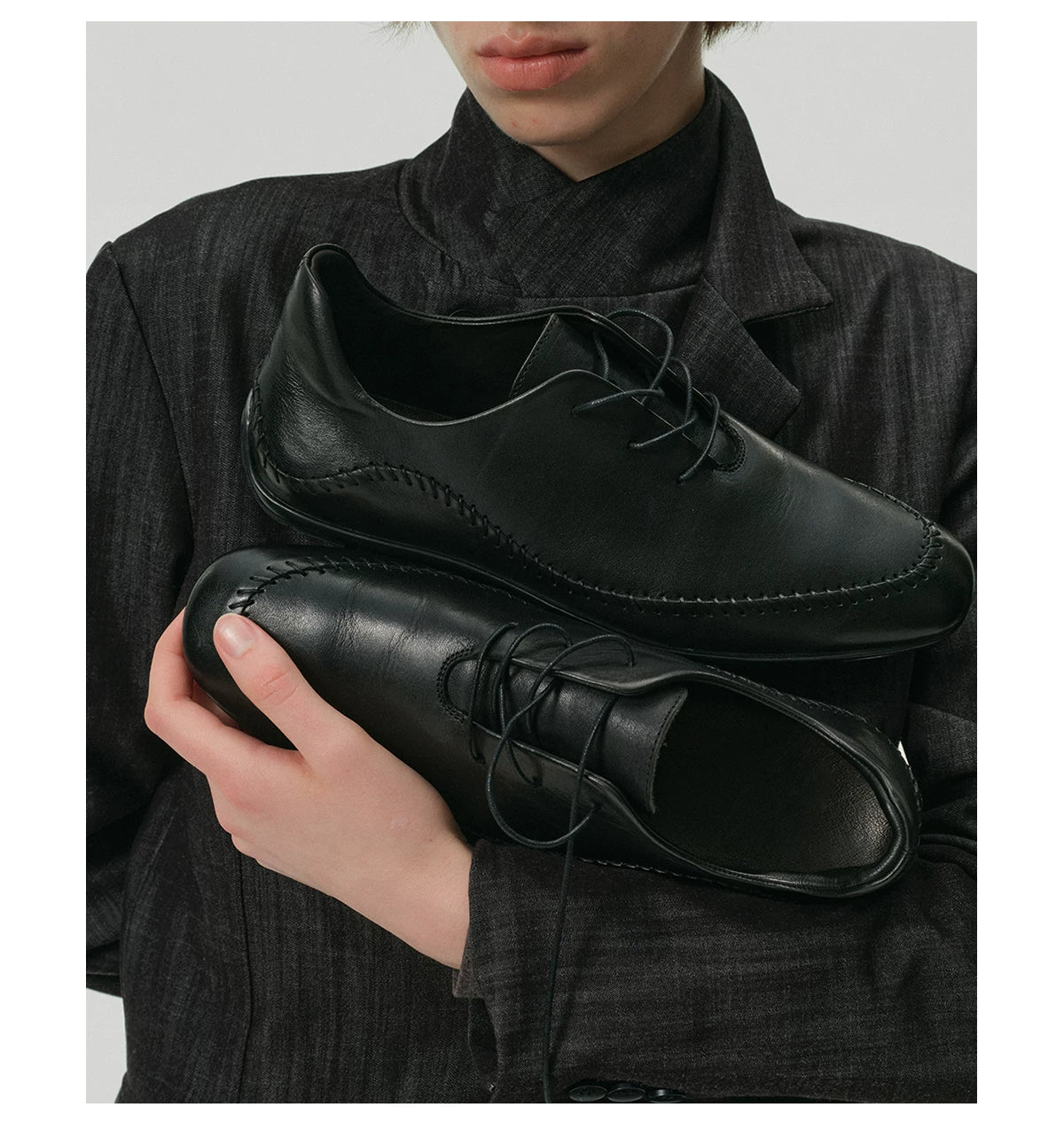 CURVED STITCH LEATHER RACING SHOES ブラック