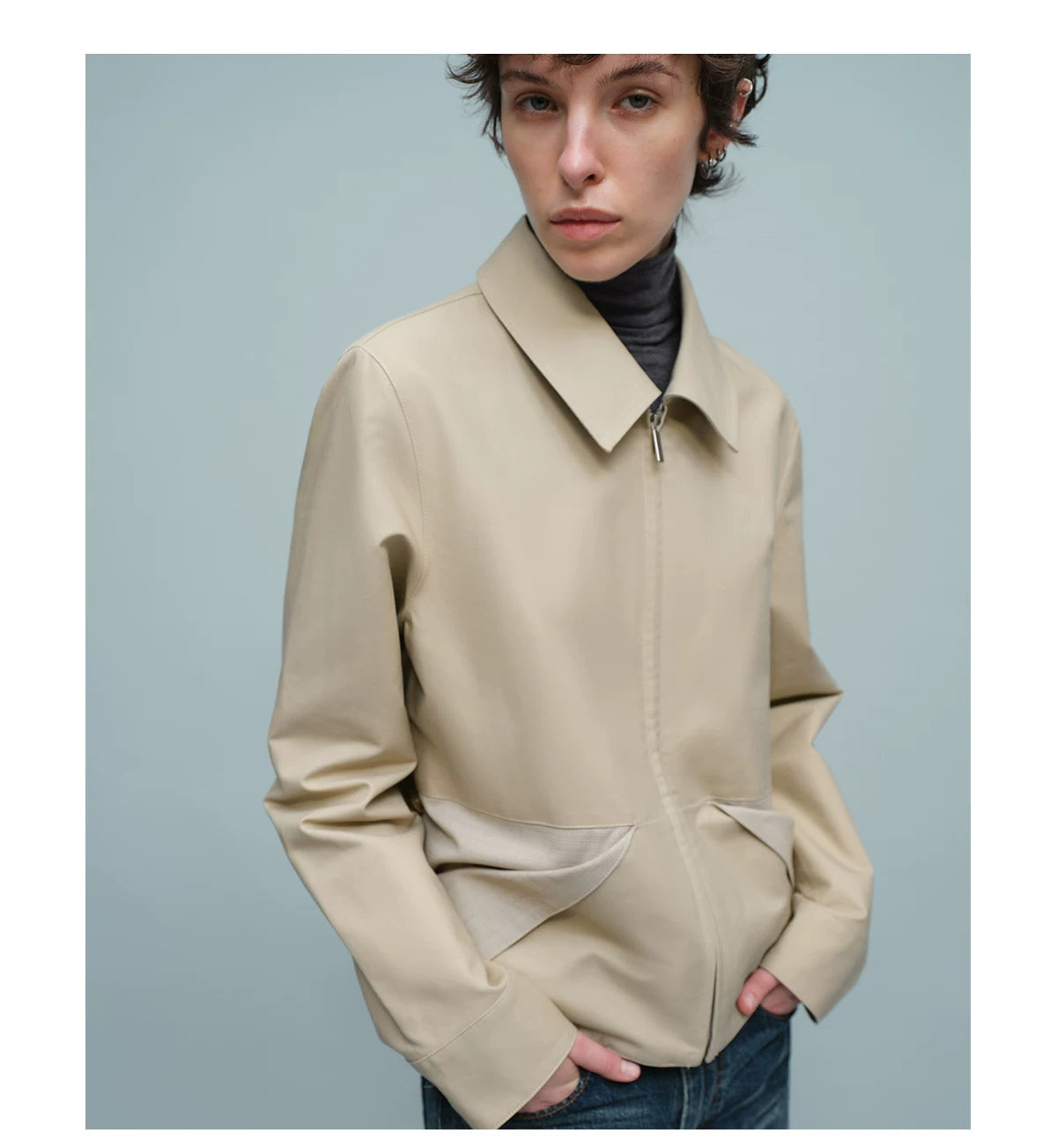 FOLD POCKET SHORT JACKET ライトカーキ