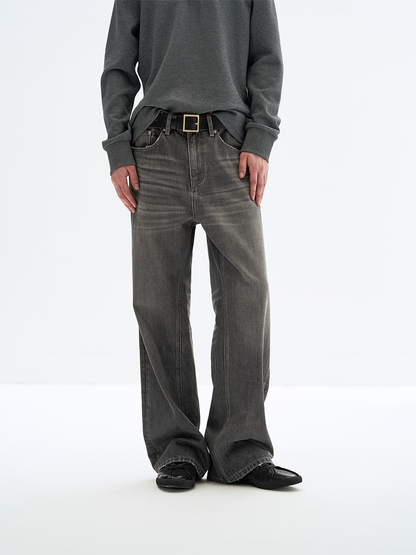 WASHED GRAY RIBBED DENIM PANTS