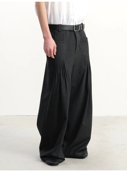 PLEATED WIDE LEG CASUAL PANTS