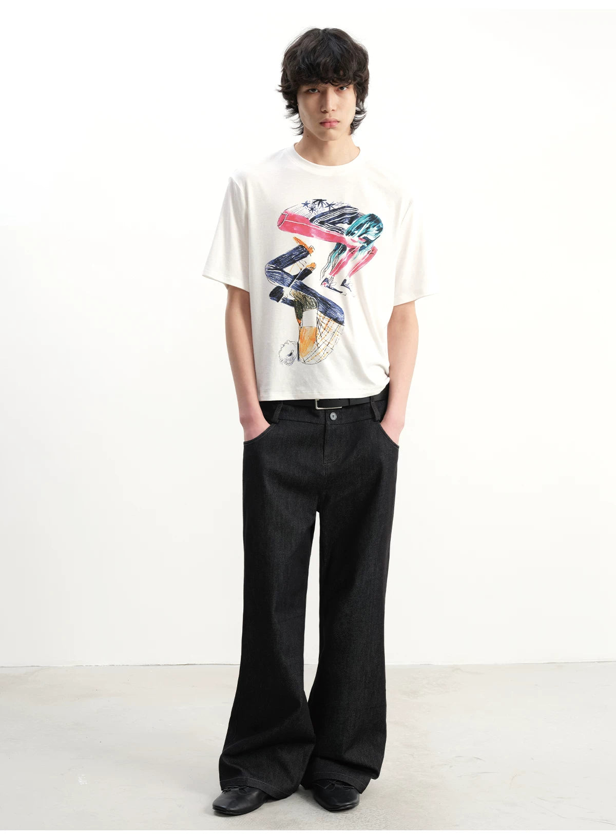 DOUBLE-WAISTED RAW DENIM PANTS