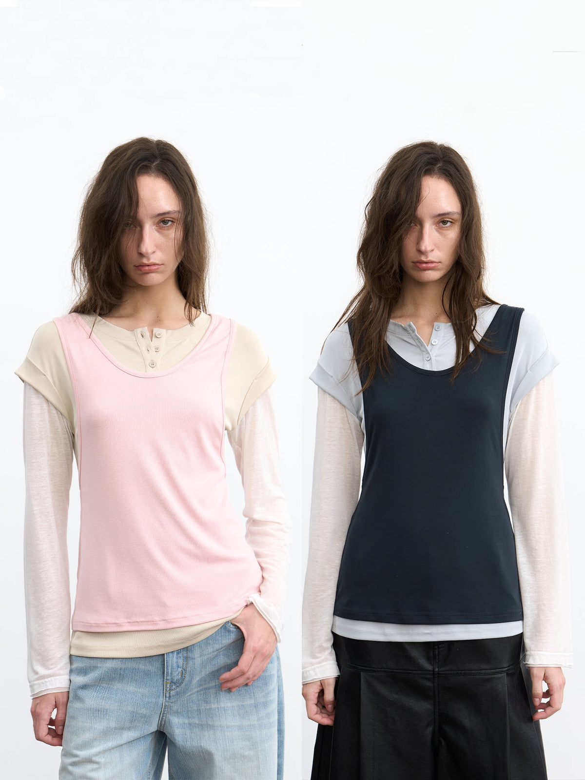 LAYERED VEST & LONG-SLEEVE TOP SET