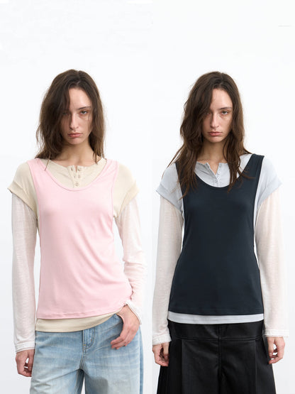 LAYERED VEST & LONG-SLEEVE TOP SET