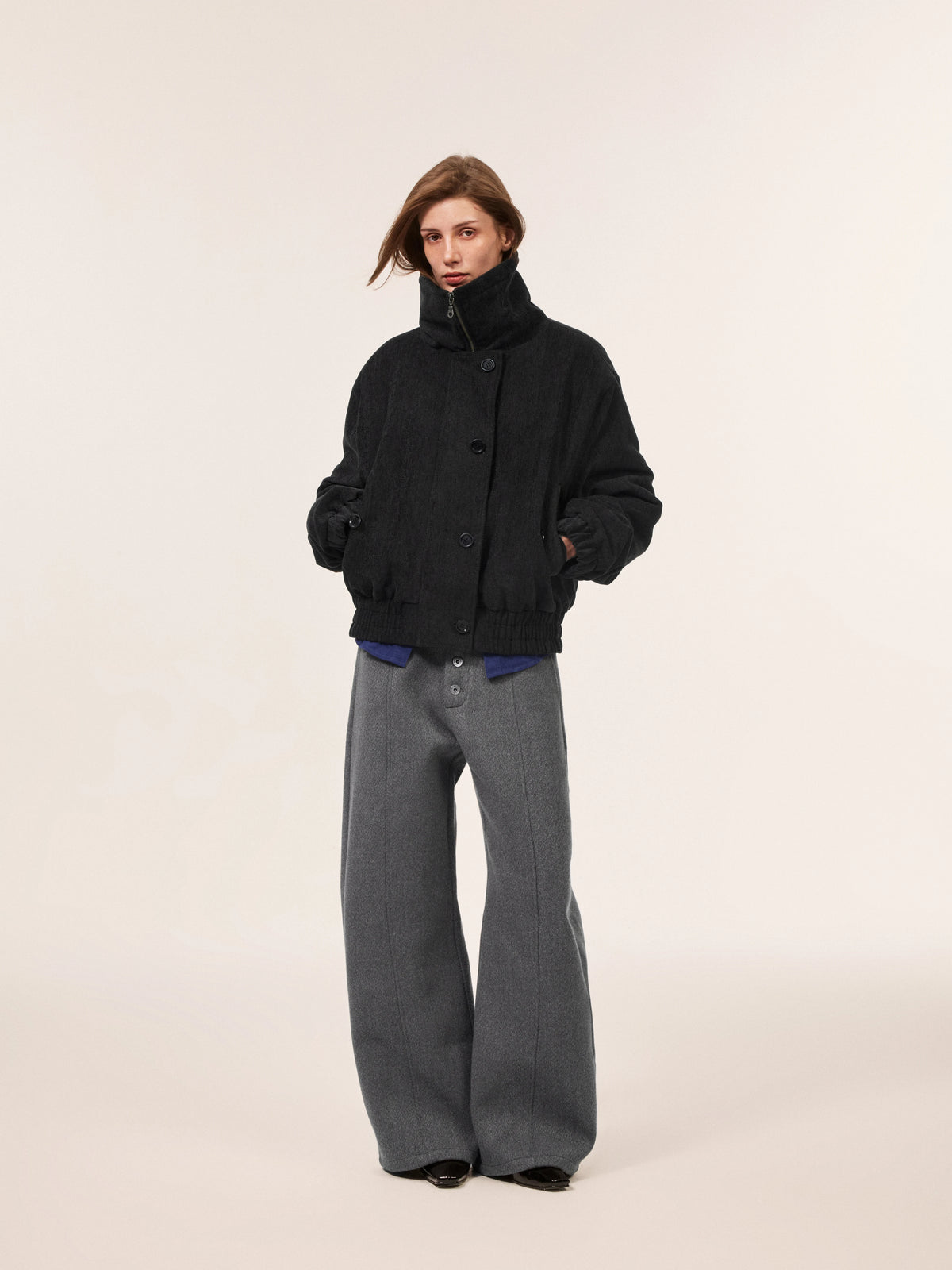 BUTTON FLY WOOL BLEND WIDE PANTS 4