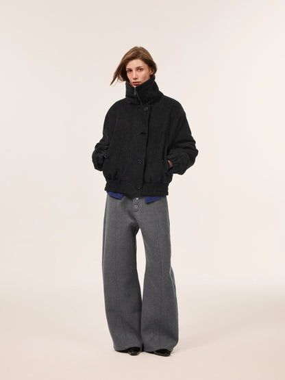 BUTTON FLY WOOL BLEND WIDE PANTS 4