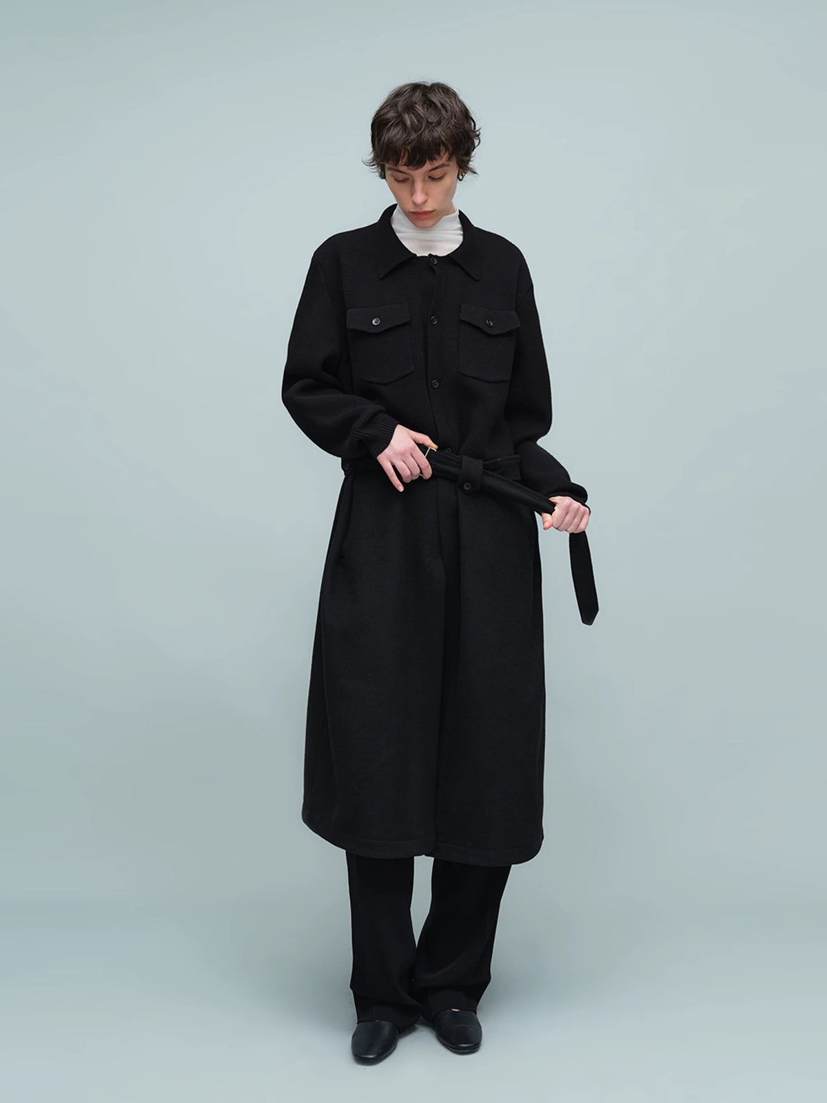 KNIT PANEL LONG COAT ブラック