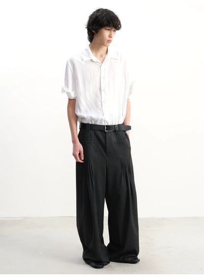PLEATED WIDE LEG CASUAL PANTS